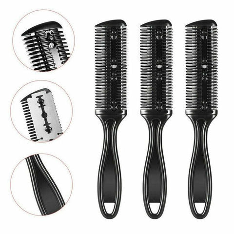 2PCS Razor Comb With Blades Razor Trimmer DIY Double Sides Hair Thinning Comb - Pink+Black