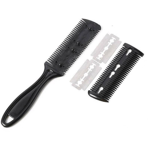 2PCS Razor Comb With Blades Razor Trimmer DIY Double Sides Hair Thinning Comb - Pink+Black