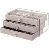 Three Layer Flannel Jewelry Storage Box Dustproof Drawer Organizer for Earrings - Grey