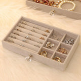 Three Layer Flannel Jewelry Storage Box Dustproof Drawer Organizer for Earrings - Grey