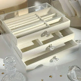 Three Layer Flannel Jewelry Storage Box Dustproof Drawer Organizer for Earrings - Grey