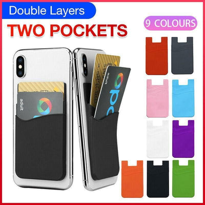 Silicone Phone Card Holder Double Layer Adhesive Wallet with 3M Backing - Red