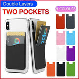 Silicone Phone Card Holder Double Layer Adhesive Wallet with 3M Backing - Red
