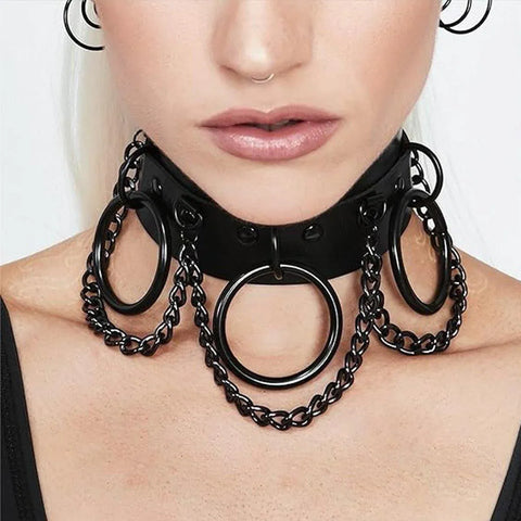 PU Leather Collar Necklace Lock Chain Necklace for Women Fashion Neck Sleeve