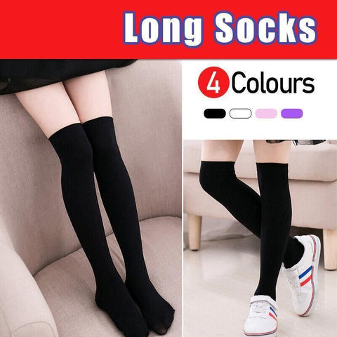 Womens Girls Long Socks Over Knee Thigh High Stockings Hosiery Tights Pantyhose - Black