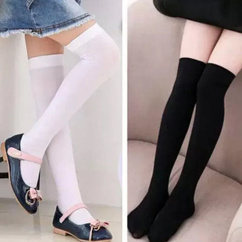 Womens Girls Long Socks Over Knee Thigh High Stockings Hosiery Tights Pantyhose - White