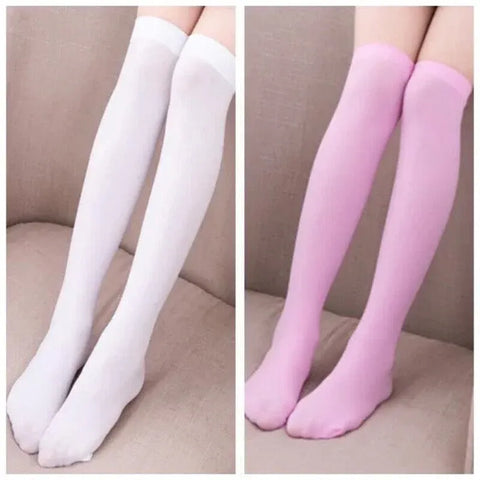 Womens Girls Long Socks Over Knee Thigh High Stockings Hosiery Tights Pantyhose - White