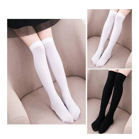 Womens Girls Long Socks Over Knee Thigh High Stockings Hosiery Tights Pantyhose - White
