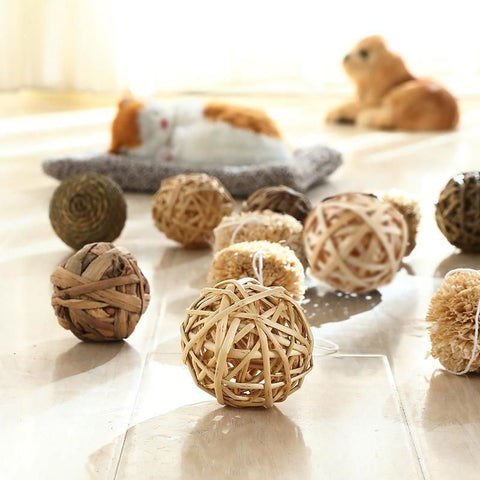 4/5PCS Pet Balls Rabbit Toys Bunny Straw Rattan Woven Chewing Ball Biting Toys - 4PCS