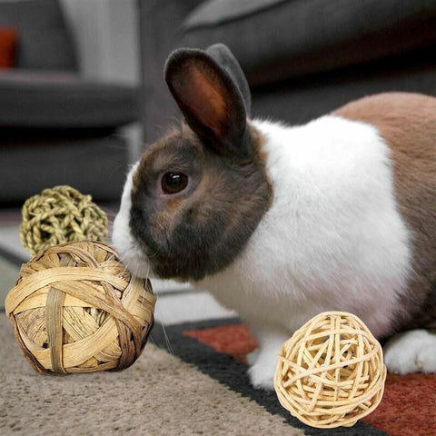 4/5PCS Pet Balls Rabbit Toys Bunny Straw Rattan Woven Chewing Ball Biting Toys - 4PCS