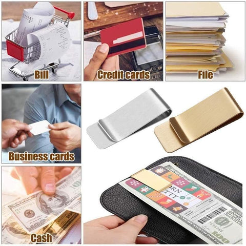 Clip Note Business Card Holder Stainless Steel Mens Wallet Metal - Gold