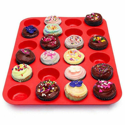 24 Cavity Pan Tray Silicone Mini Cupcake Cookie Baking Mold Au - Red