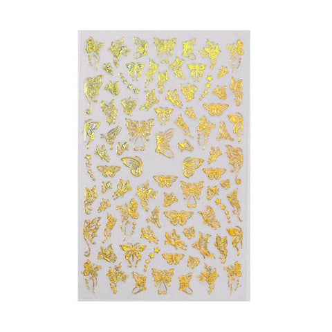 3D Nail Butterfly Design Sticker Decor Decal Holographic Laser Nail Art Sticker - Gold L-04