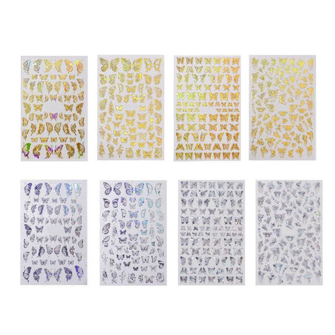 3D Nail Butterfly Design Sticker Decor Decal Holographic Laser Nail Art Sticker - Gold L-04