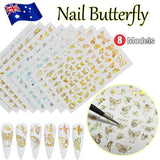 3D Nail Butterfly Design Sticker Decor Decal Holographic Laser Nail Art Sticker - Gold L-04
