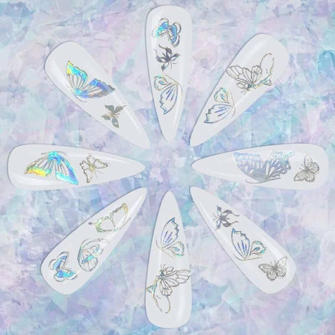 3D Nail Butterfly Design Sticker Decor Decal Holographic Laser Nail Art Sticker - Gold L-04