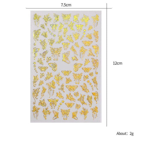 3D Nail Butterfly Design Sticker Decor Decal Holographic Laser Nail Art Sticker - Gold L-04