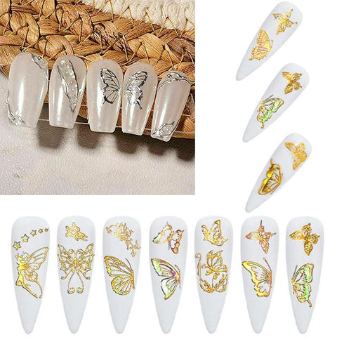 3D Nail Butterfly Design Sticker Decor Decal Holographic Laser Nail Art Sticker - Gold L-04