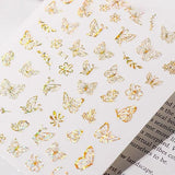 3D Nail Butterfly Design Sticker Decor Decal Holographic Laser Nail Art Sticker - Gold L-04