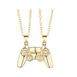 Matching Gamer Controller Necklace for Couples or Friends Pendant Gift Set - Silver and Silver