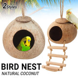 Natural Coconut Bird Nest Cage Pet Parrot Parakeet Safe Hut Feeder Shell Home - Rope type