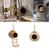 Natural Coconut Bird Nest Cage Pet Parrot Parakeet Safe Hut Feeder Shell Home - Stairs type
