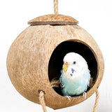 Natural Coconut Bird Nest Cage Pet Parrot Parakeet Safe Hut Feeder Shell Home - Stairs type