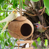 Natural Coconut Bird Nest Cage Pet Parrot Parakeet Safe Hut Feeder Shell Home - Stairs type