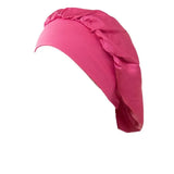 Sleeping Bonnet Hair Wrap Silk Satin Cap Women Elastic Night Soft Hat Headwear - Rose Red