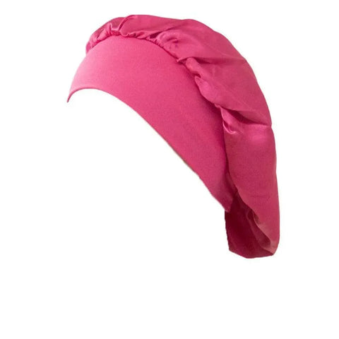 Sleeping Bonnet Hair Wrap Silk Satin Cap Women Elastic Night Soft Hat Headwear - Rose Red