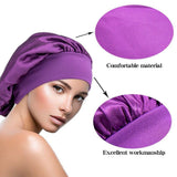 Sleeping Bonnet Hair Wrap Silk Satin Cap Women Elastic Night Soft Hat Headwear - Rose Red