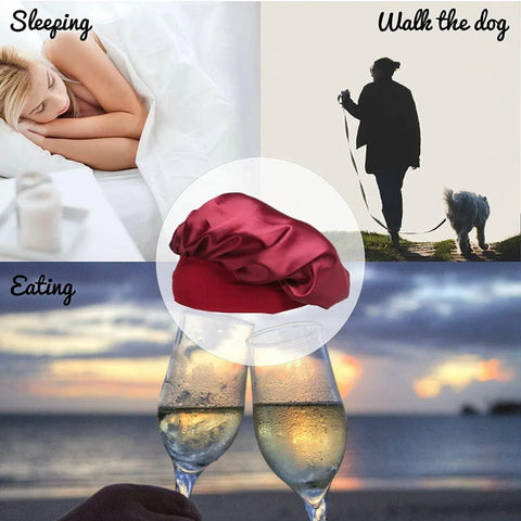 Sleeping Bonnet Hair Wrap Silk Satin Cap Women Elastic Night Soft Hat Headwear - Rose Red