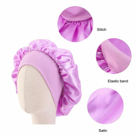 Sleeping Bonnet Hair Wrap Silk Satin Cap Women Elastic Night Soft Hat Headwear - Rose Red