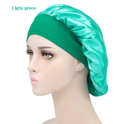 Sleeping Bonnet Hair Wrap Silk Satin Cap Women Elastic Night Soft Hat Headwear - Rose Red