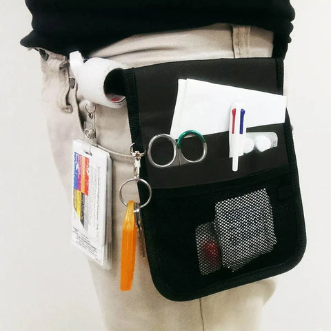 Nurse Pouch Waist Bag Medical Tool Organizer Pocket Belt with Keyring - Purple
