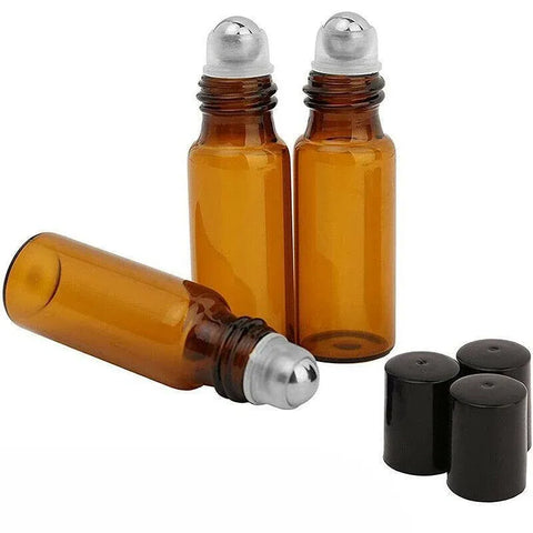 10Ml Roller Rollerball Perfume Essential Oil Roll On Ball Amber Glass Bottle - 10PCS