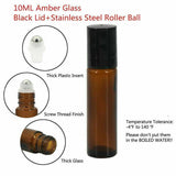 10Ml Roller Rollerball Perfume Essential Oil Roll On Ball Amber Glass Bottle - 10PCS