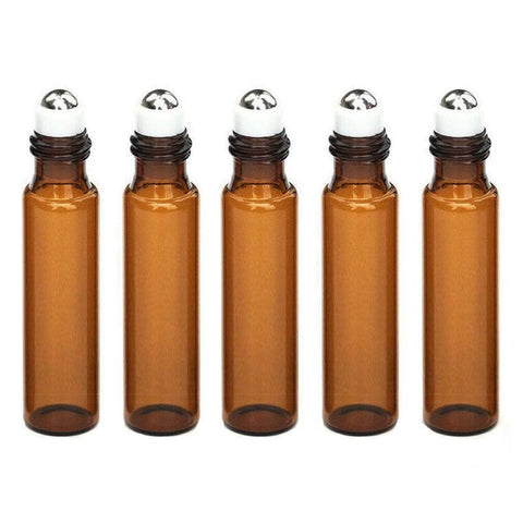 10Ml Roller Rollerball Perfume Essential Oil Roll On Ball Amber Glass Bottle - 5PCS