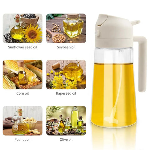 2-in-1 470ml Glass Oil Bottle Spray Pour Automatic Pressure Control Kitchen Tool - Black