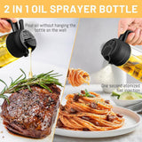 2-in-1 470ml Glass Oil Bottle Spray Pour Automatic Pressure Control Kitchen Tool - Black