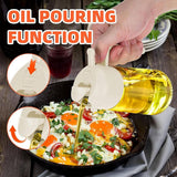 2-in-1 470ml Glass Oil Bottle Spray Pour Automatic Pressure Control Kitchen Tool - Black