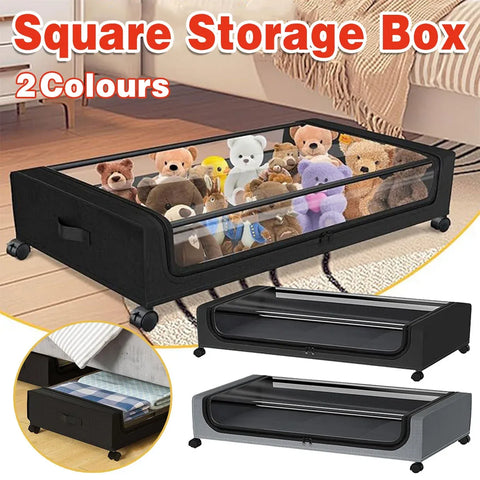 Under Bed Storage Rack Square Design with Wheels Rolling Trolley Box for Home - Black