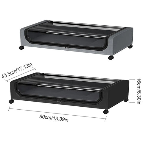 Under Bed Storage Rack Square Design with Wheels Rolling Trolley Box for Home - Black
