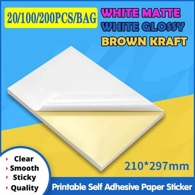 A4 Self Adhesive Sticker Paper Sheet Label Laser Inkjet Print Mailing Address - White Matte 2x4 *100 PCS