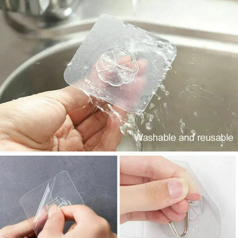 24-48Pcs Clear Seamless Adhesive Hook Strong Stick Wall Hook Load Kitchen Hanger - 24 PCS
