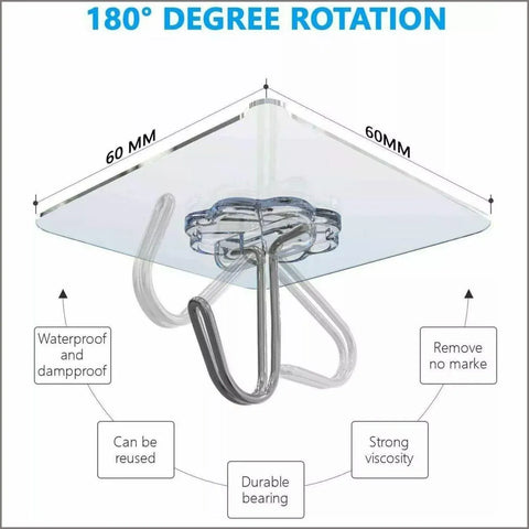 24-48Pcs Clear Seamless Adhesive Hook Strong Stick Wall Hook Load Kitchen Hanger - 24 PCS