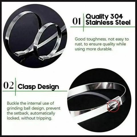 20X Stainless Steel Cable Ties S304 Marine Grade Zip Strap Locking Wrap 100-800Mm - 7.9x700mm