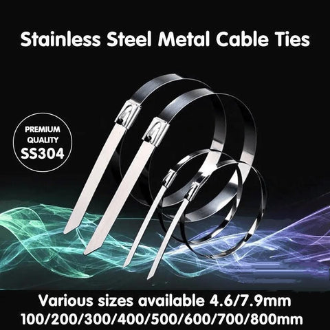 20X Stainless Steel Cable Ties S304 Marine Grade Zip Strap Locking Wrap 100-800Mm - 4.6x500mm