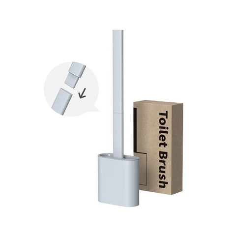 TPR Toilet Brush Set Silicone-Like Head with Holder Wall Mounted Detachable Handle - Grey * 1 Unit