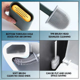 TPR Toilet Brush Set Silicone-Like Head with Holder Wall Mounted Detachable Handle - Grey * 1 Unit